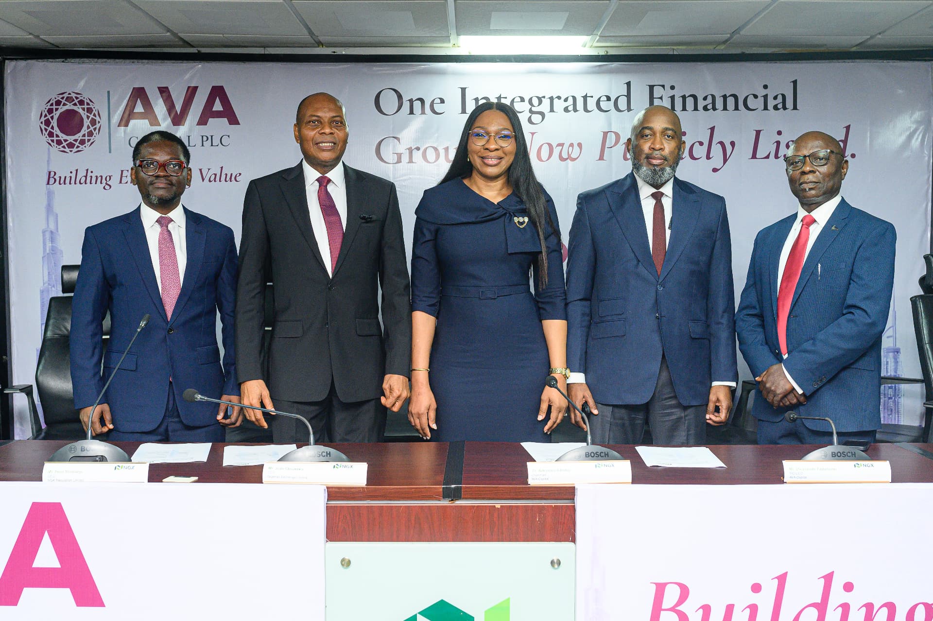 AVA Capital PLC and NGX leadership at the listing ceremony