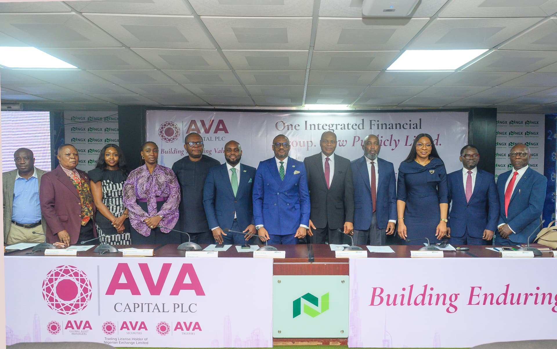 AVA Capital PLC board and NGX executives at the listing by introduction ceremony