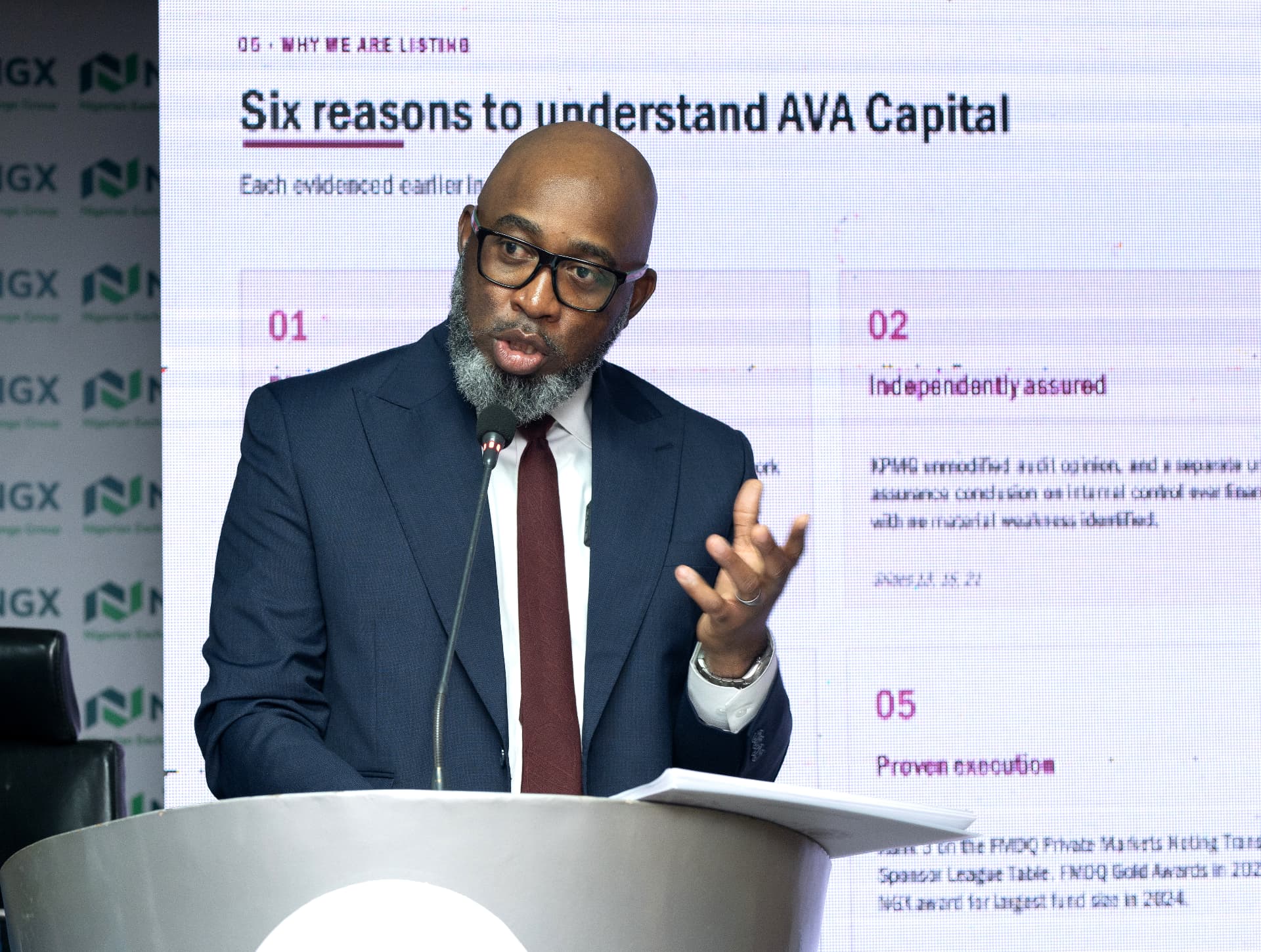 AVA Capital PLC Chairman presenting at the listing ceremony