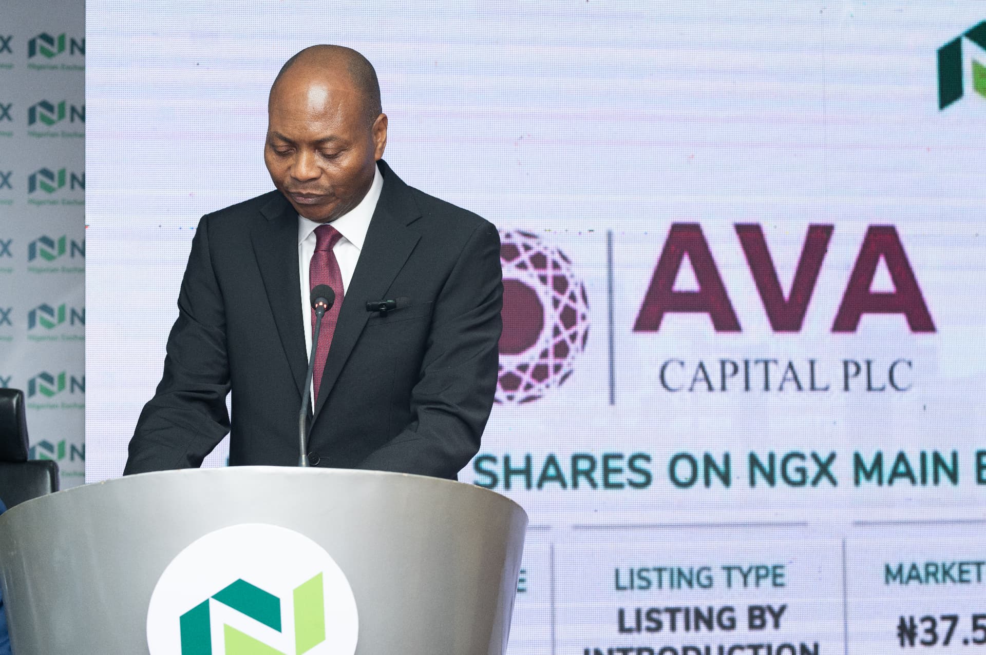 NGX executive addressing the AVA Capital PLC listing ceremony
